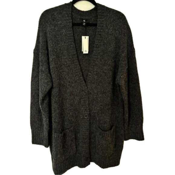 New photos! BANANA REPUBLIC Wool/Cotton Cardigan, Charcoal Gray, Sz Large - Picture 2 of 9